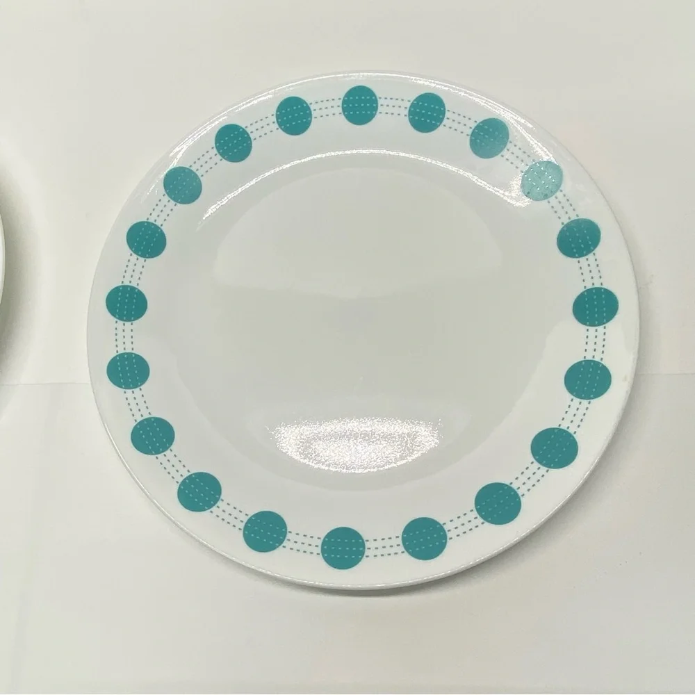 Corelle South Beach Lot of 2 Turquoise Blue Dot Dinner Plate Vintage Dinnerware - Picture 3 of 9